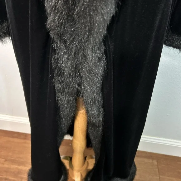 Betsey Johnson Penny Lane Coat Womens S Black Velvet Faux Fur Trim Y2K Glam - Picture 3 of 13